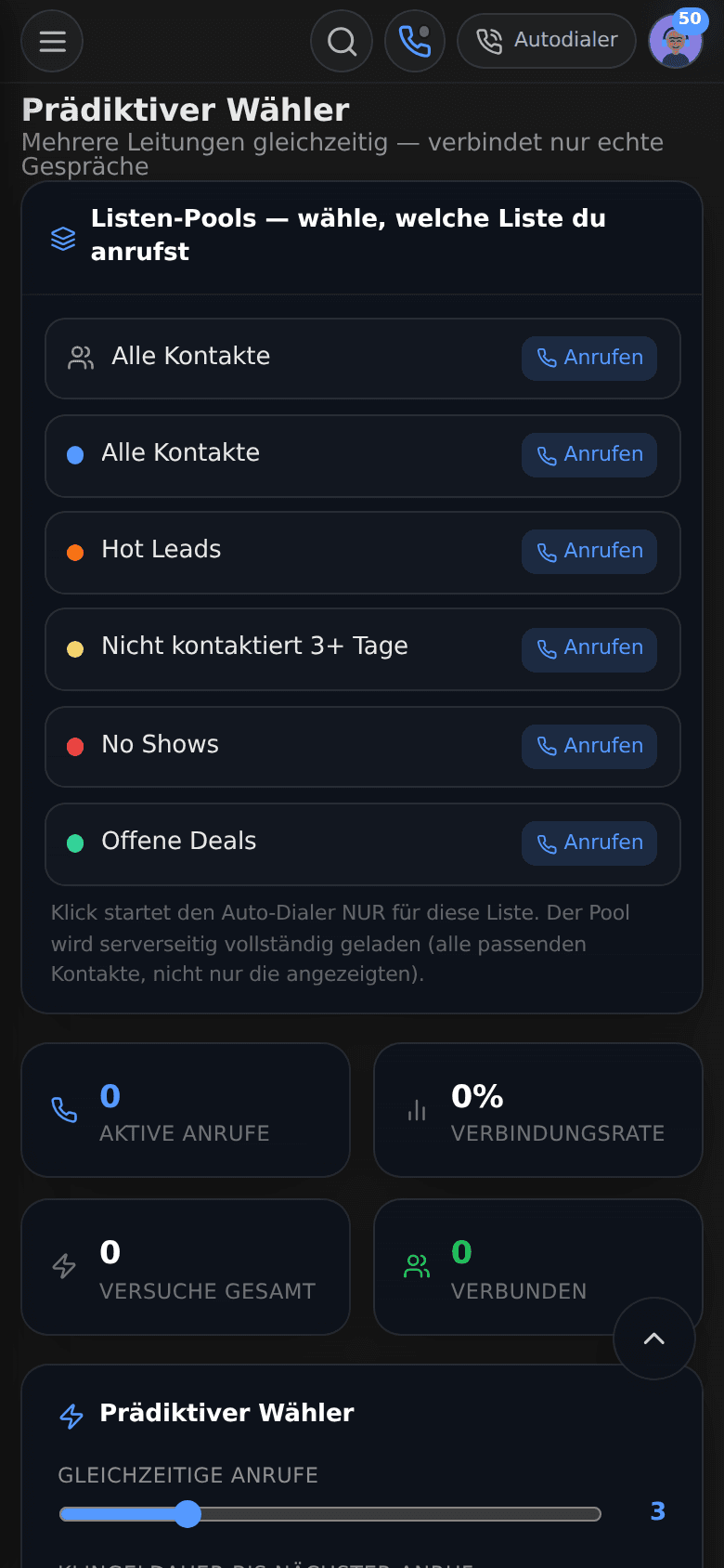 AM CRM Autodialer auf dem Smartphone