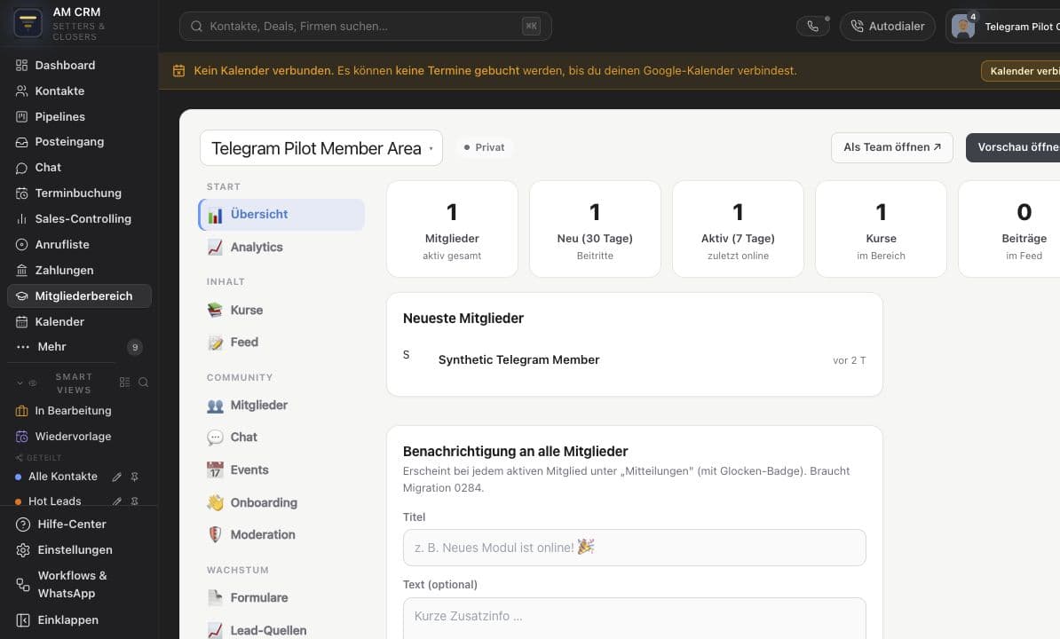Echte AM CRM Ansicht mit integriertem Mitgliederbereich