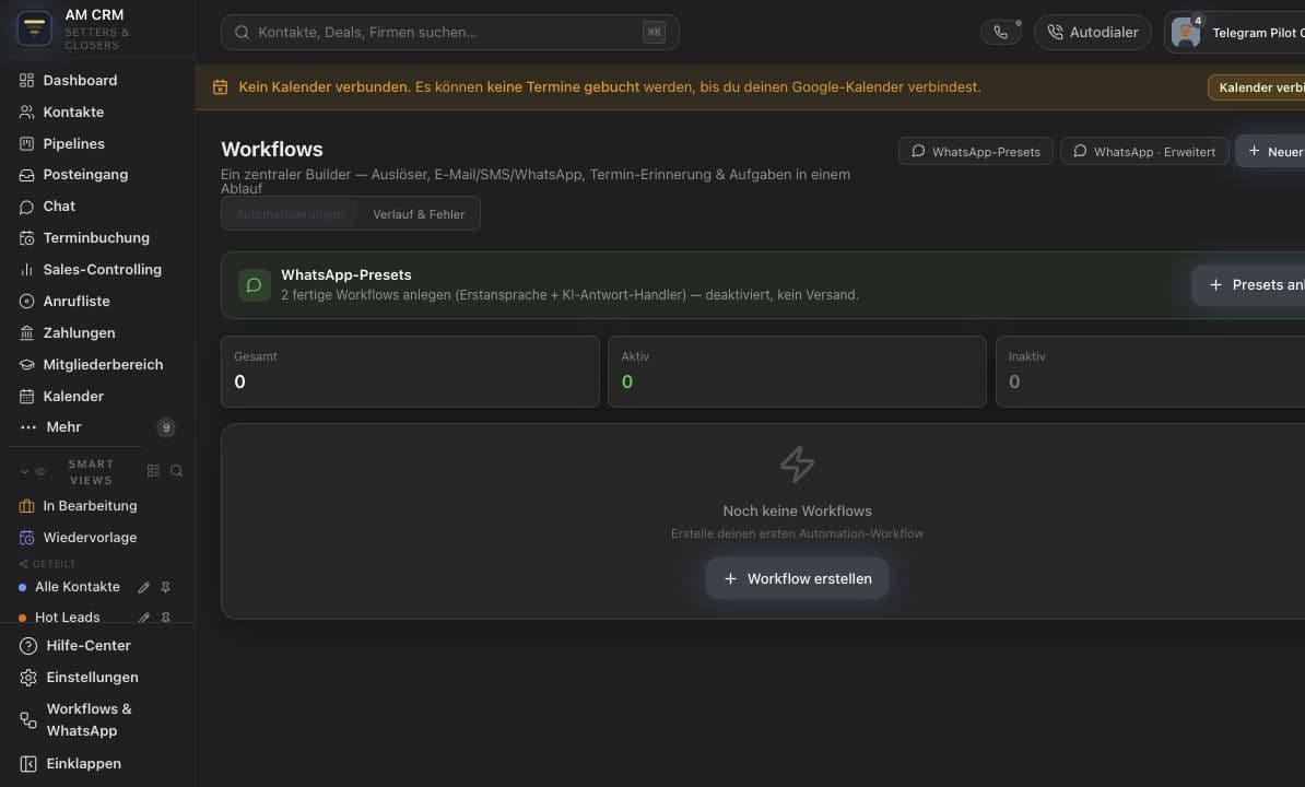 Echte AM CRM Ansicht: Kauf → Freischaltung → Welcome.