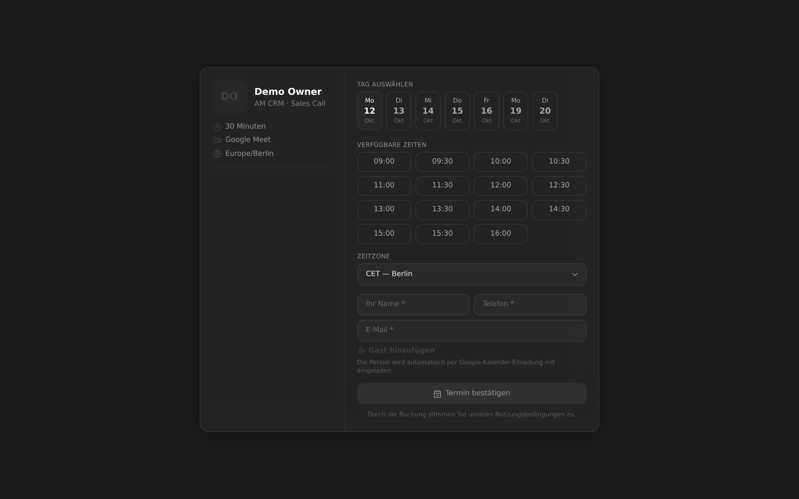 A real view of AM CRM: Booking · round-robin · reminders