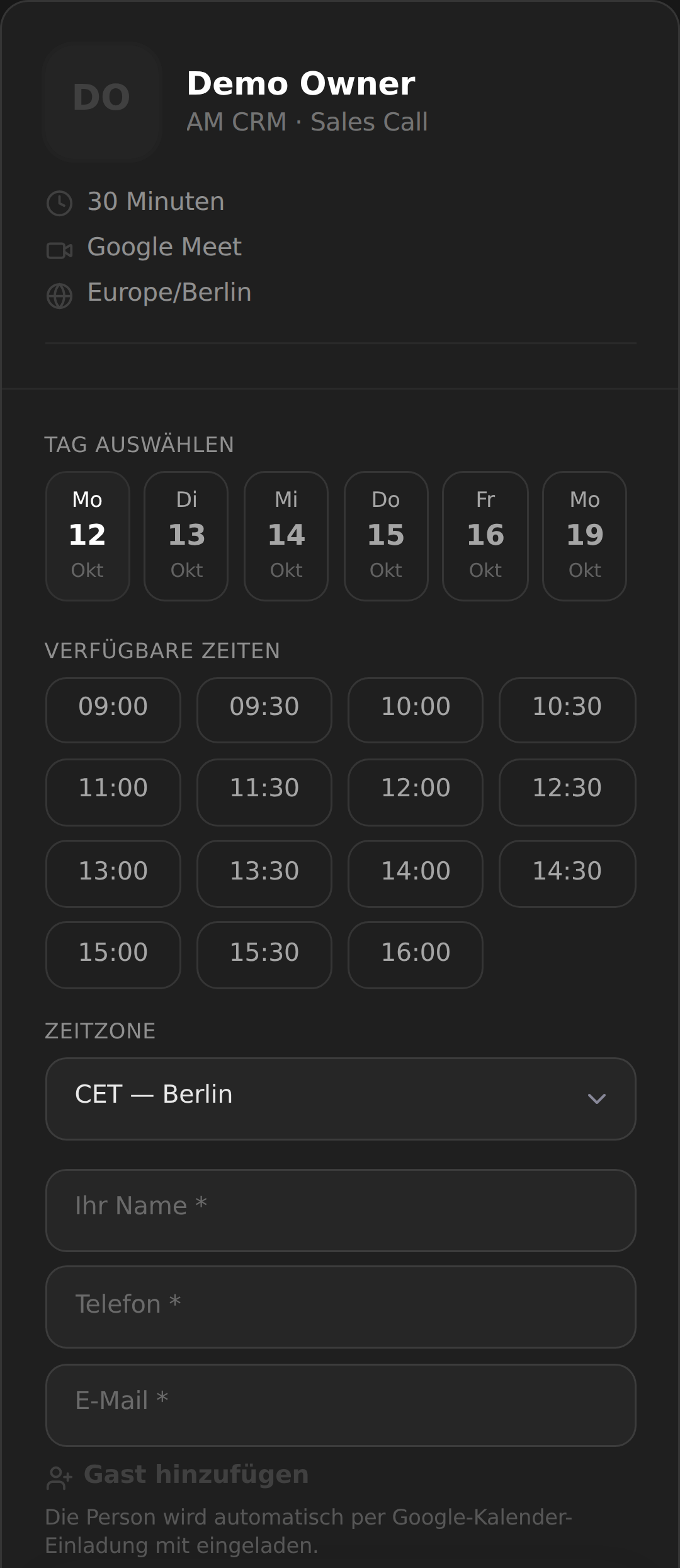 AM CRM on mobile: Booking