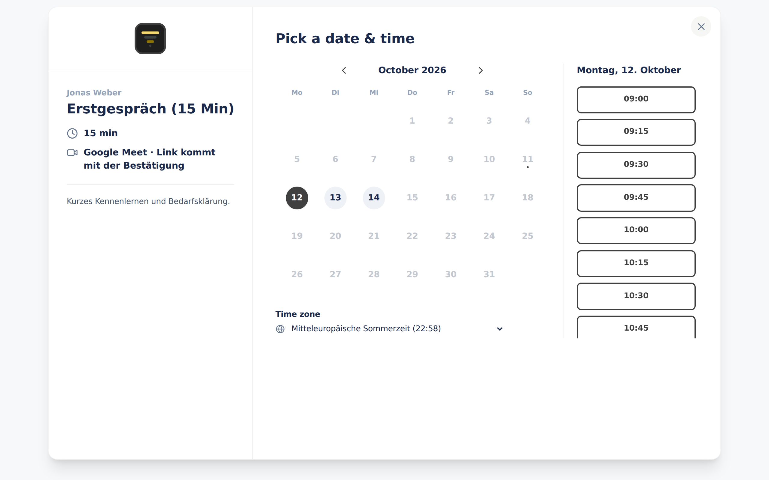 A real AM CRM view: As many meeting types as you like — under your brand.