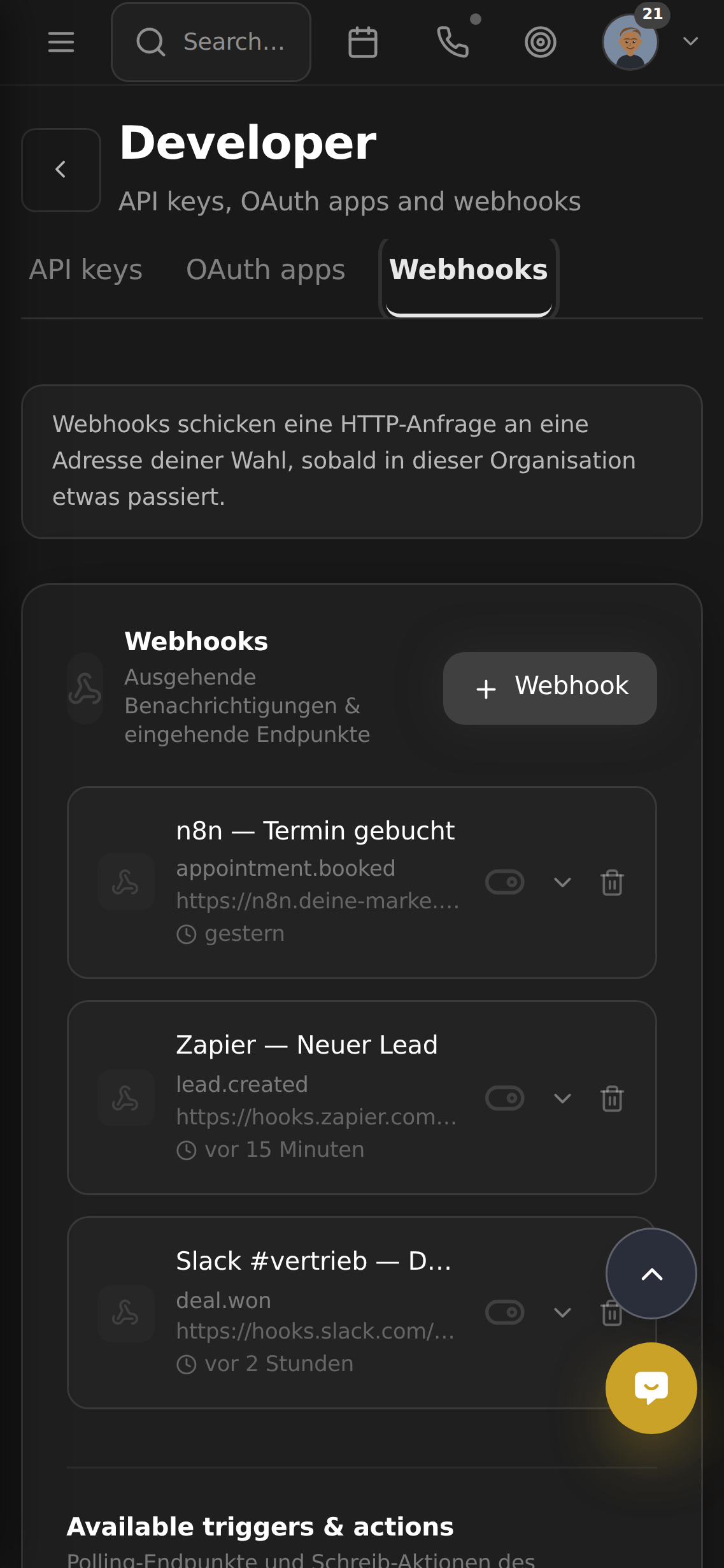 AM CRM mobil: Zapier · 6.000+ Apps · Ohne Code