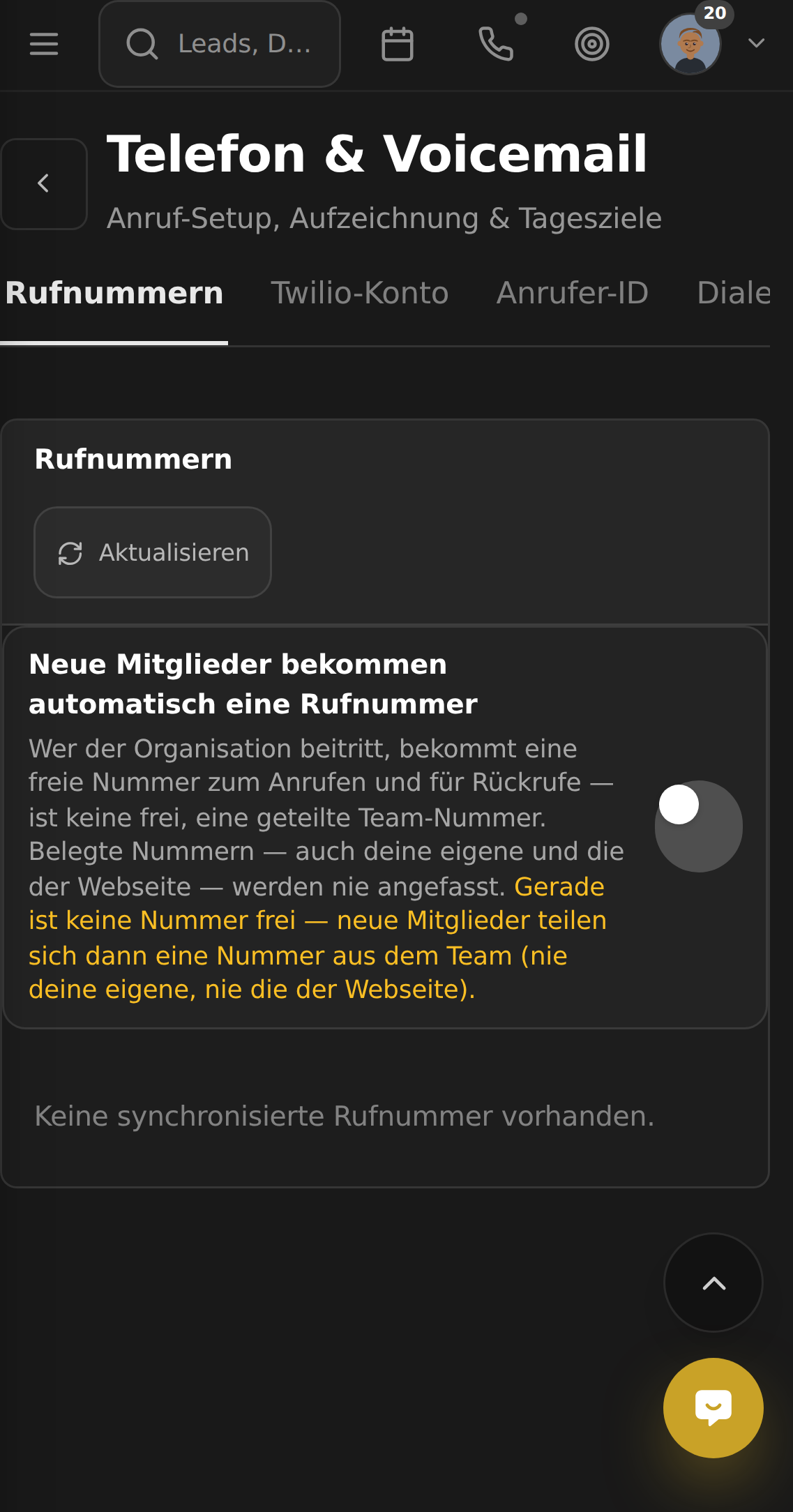 AM CRM on mobile: Settings