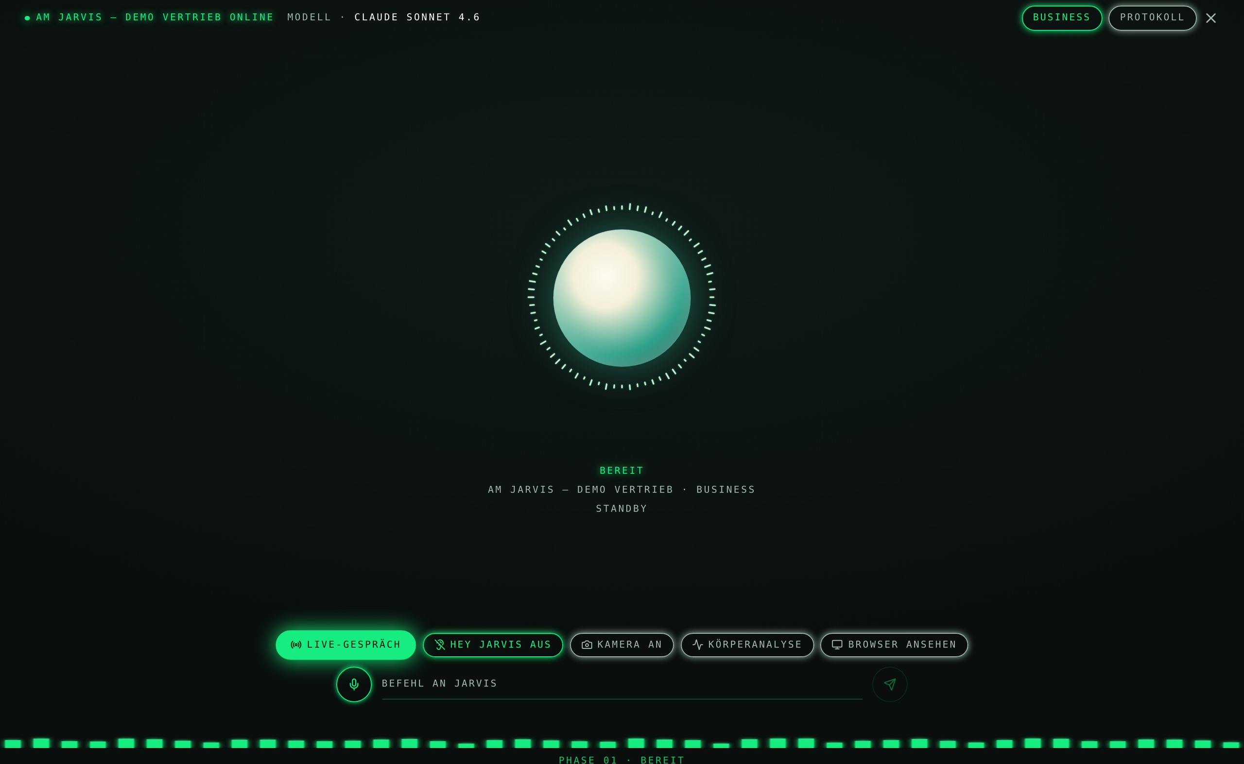 A real view of AM CRM: AM JARVIS · AI assistant · Voice