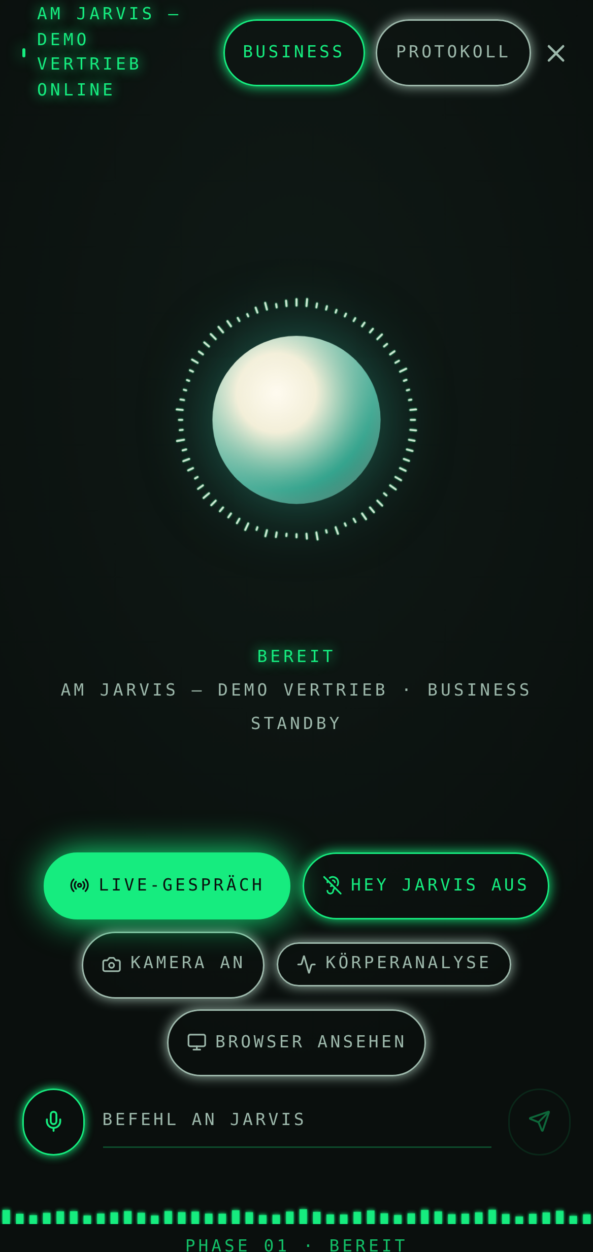 AM CRM on mobile: AM JARVIS · AI assistant · Voice
