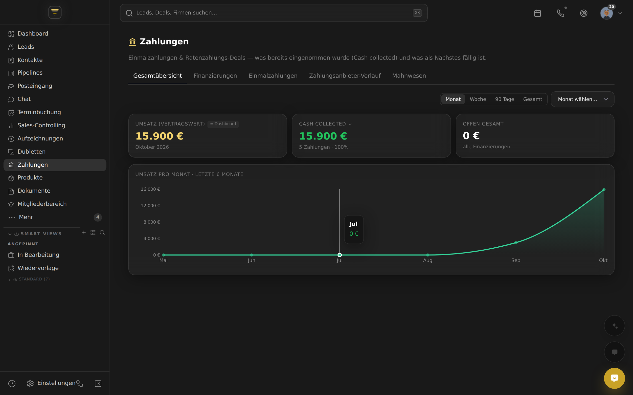 A real view of AM CRM: Payments · Instalments · Dunning