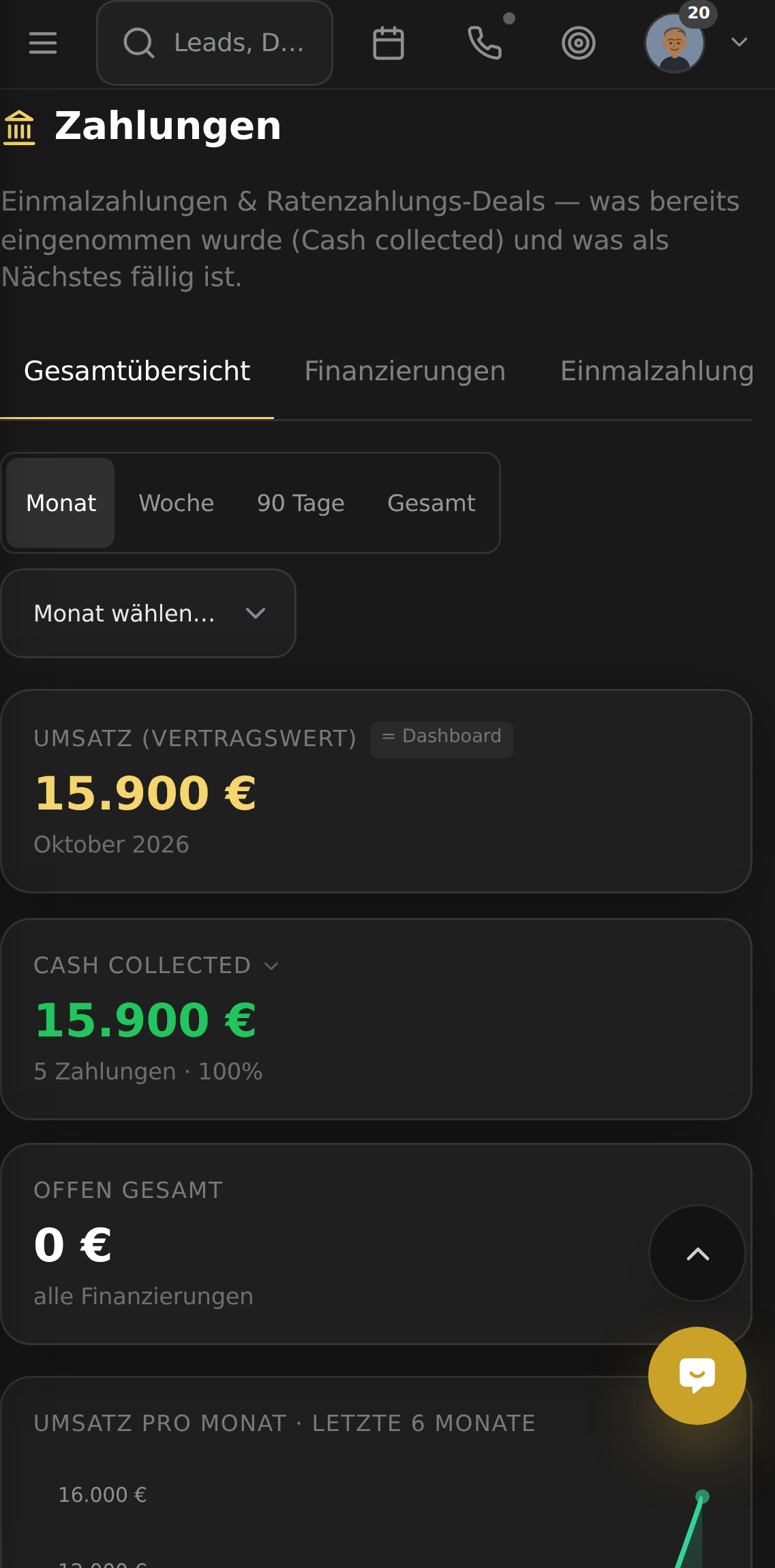 AM CRM on mobile: Payments · Instalments · Dunning
