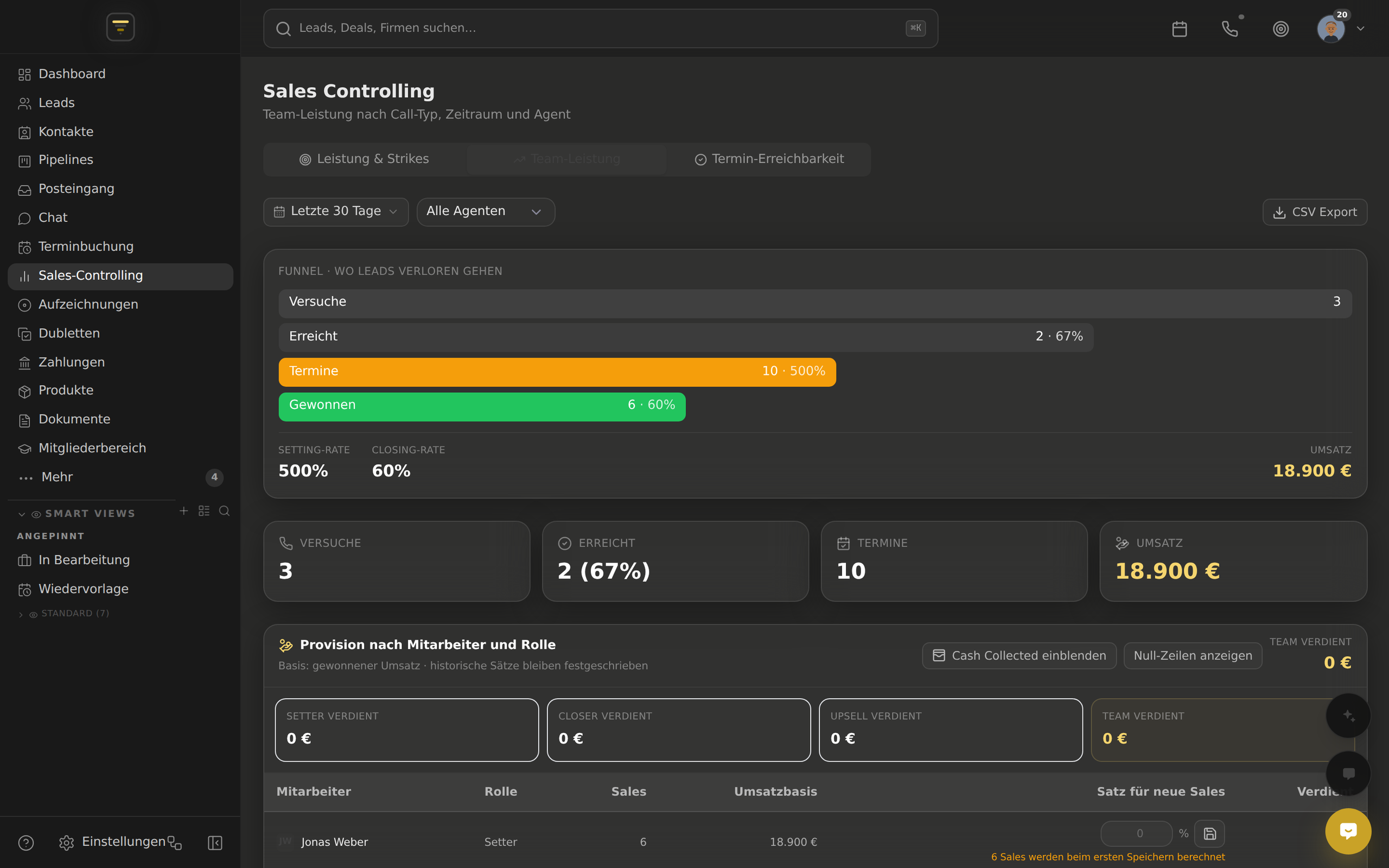 A real AM CRM view: New leads are earned by performance.